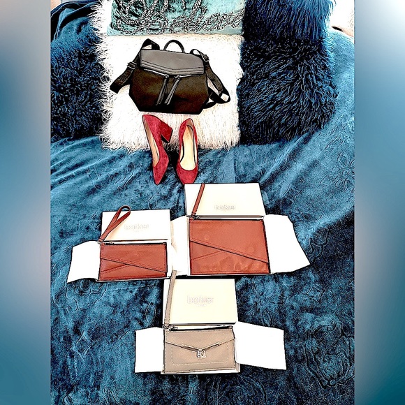 Botkier Accessories - Botkier NY 5pc Bundle Mini Backpack 3 Leather Clutch Wrislets NEW IN BOX & Heels